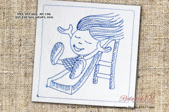 Girl Sliding Playground Redwork: A Charming Gift Embroidery Design