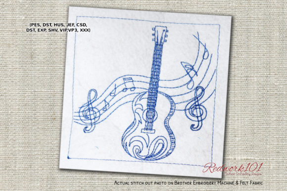 Guitar with Musical Notes: A Stitchable Music Icon