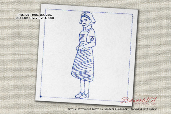 Professional Female Nurse Redwork Embroidery Design Review